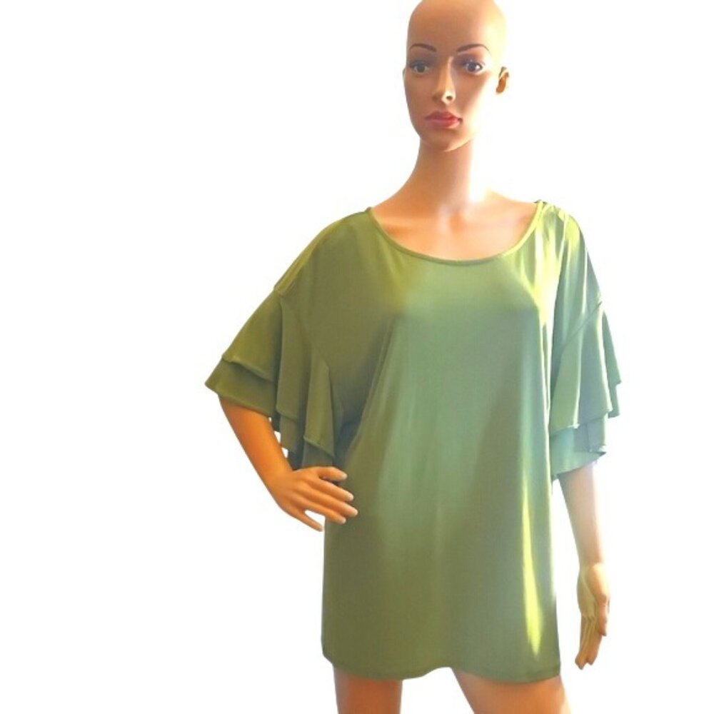 Vince Camuto Green Ruffle Sleeve Tunic - Picture 2 of 10